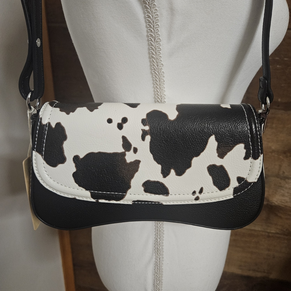 Emperia Chic Black and White Cow Print Shoulder Bag